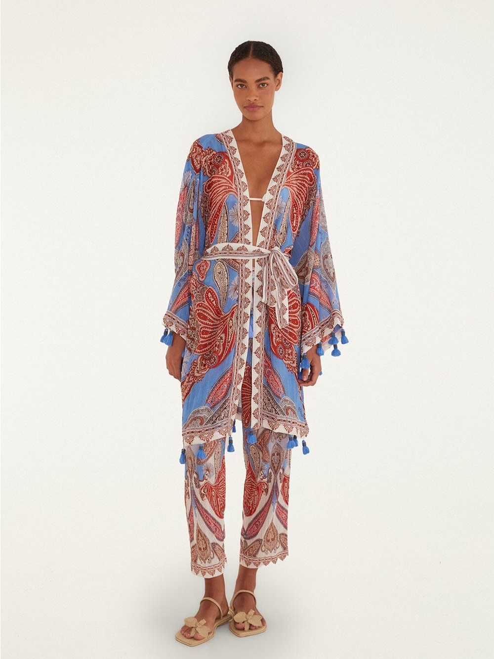 FARM Rio Blue & Red Cotton Printed Robe